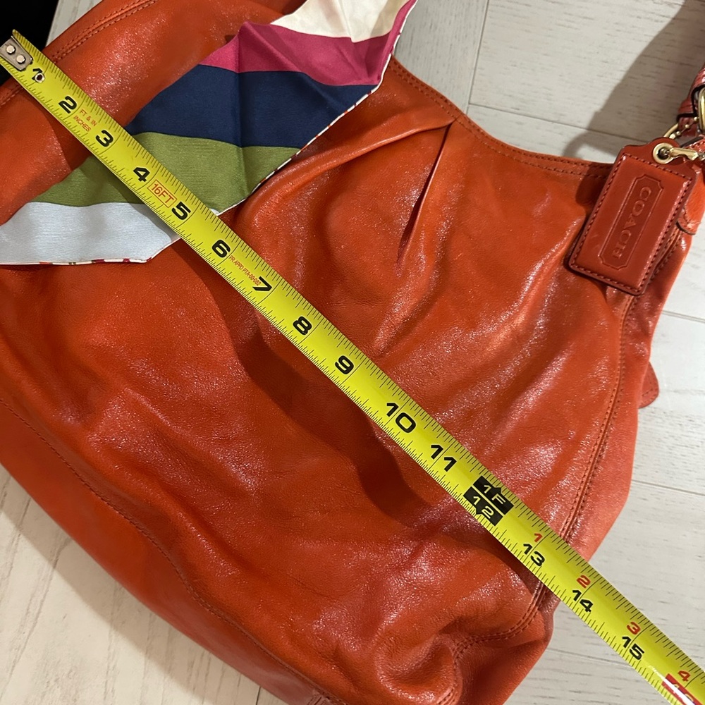 Coach Orange red Leather Shoulder Bag with Scarf Accent - Picture 10 of 10